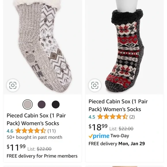 Women’s cabin sock. Gray, red and charcoal coloring. Non-slip grip bottom. - Picture 3 of 3